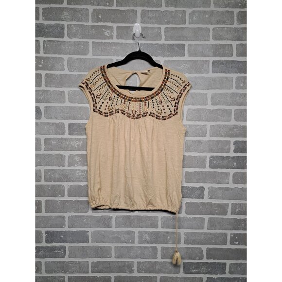 Embroidered Boho Top With Tassel Drawstring Hem & Keyhole Back - Picture 9 of 14